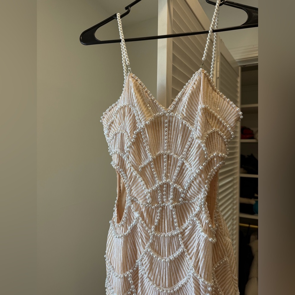 Elegant Cream Beaded Midi Dress